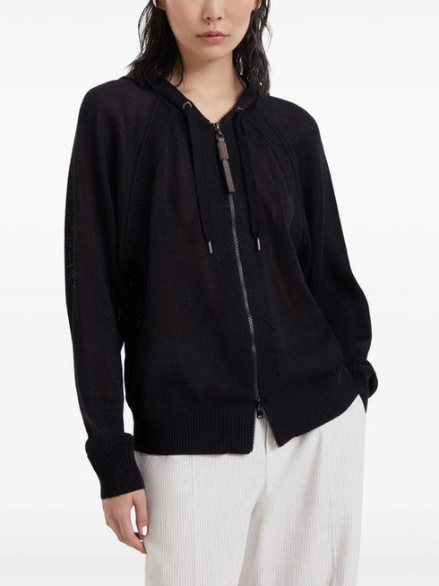zip-up hooded cardigan